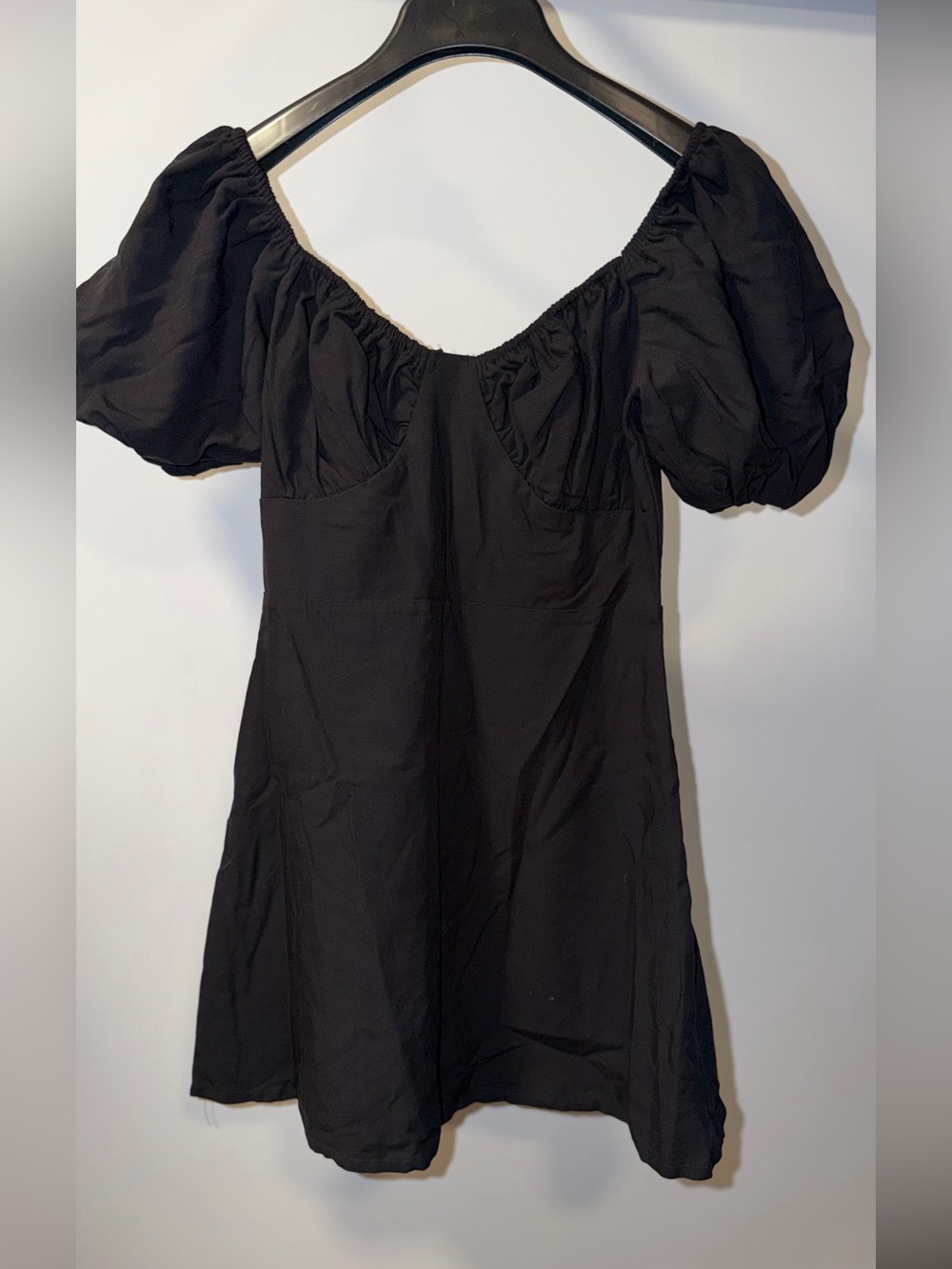 Peppermayo Black Puff-Sleeve Mini Dress with Sweetheart Neckline